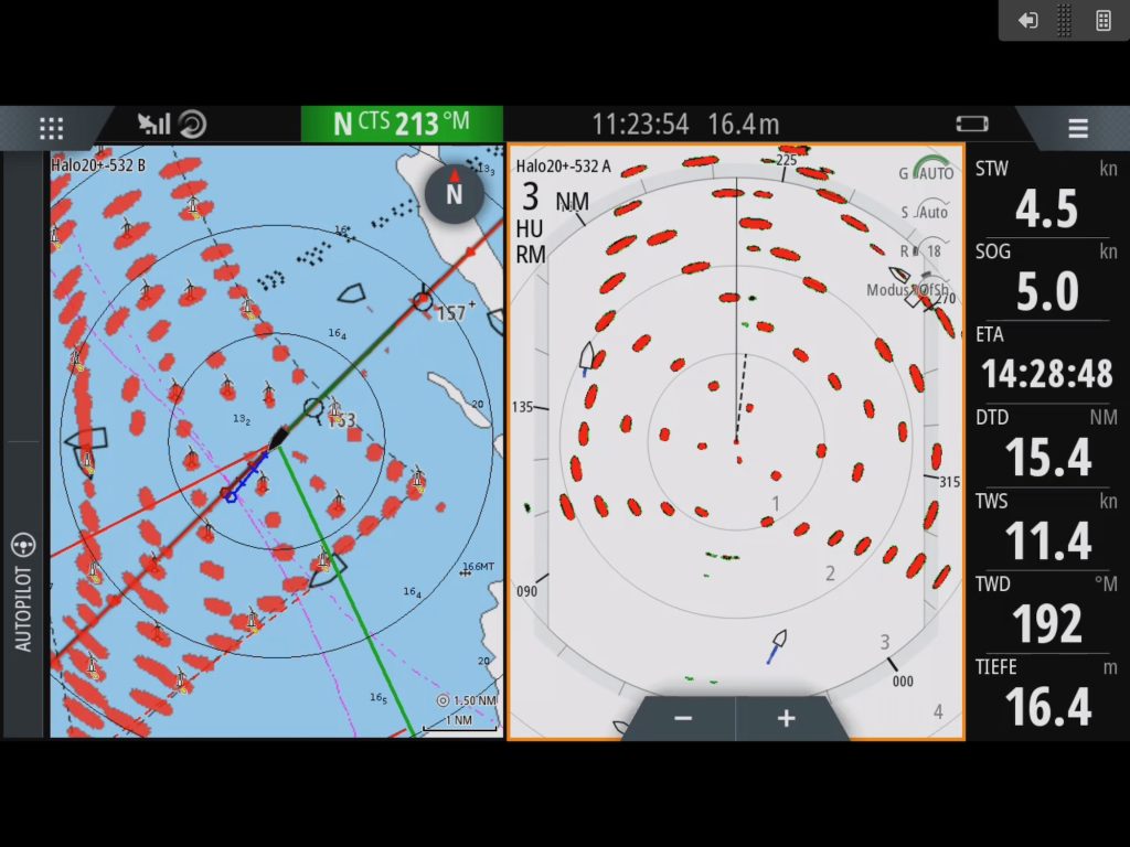 Windpark Anholt: witziges Radarbild auf unserem B&G Halo 20+ mit Zeus3S